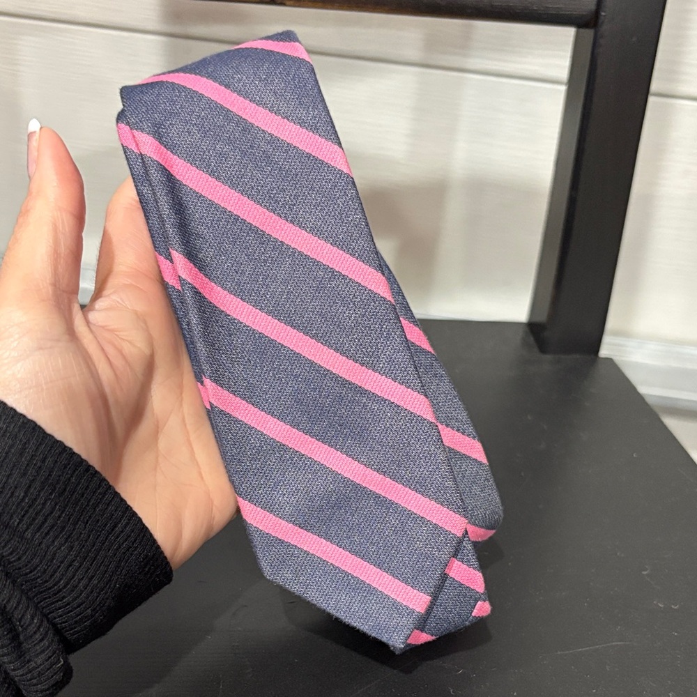 J. Crew Blue and Pink Striped Silk Tie